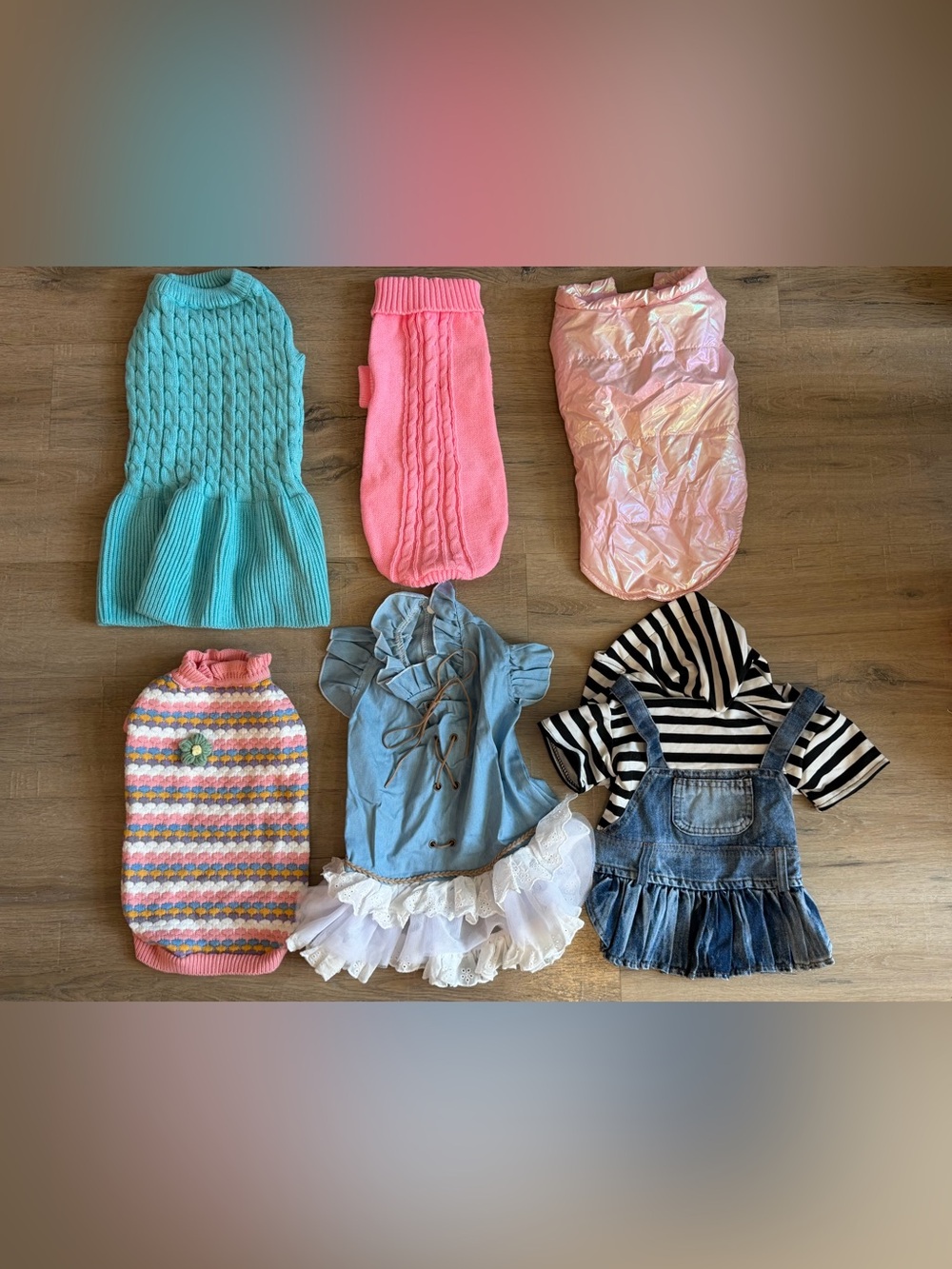Dog Clothes Lot 6 Pieces Size XL Sweaters Dresses Jacket Denim Pet Outfits